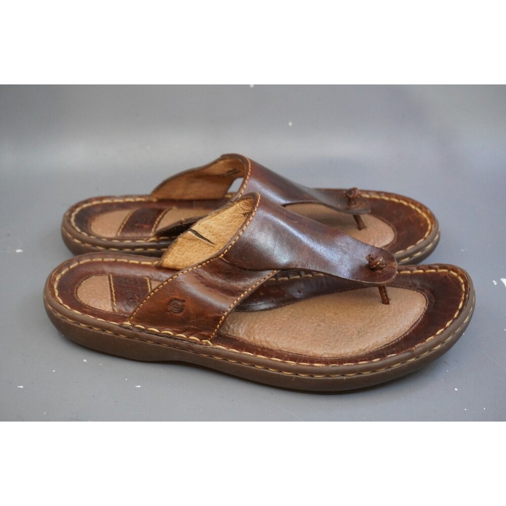 Born Brown Leather Thong Sandals Womens Size 8 Comfort Flip Flops Made In Mexico